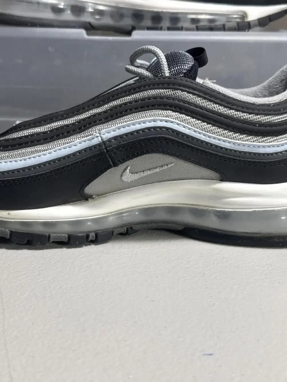 Nike Air Max 97 Black/White/Signal Light Blue Athletic Shoes 5Y‎ Excellent NICE